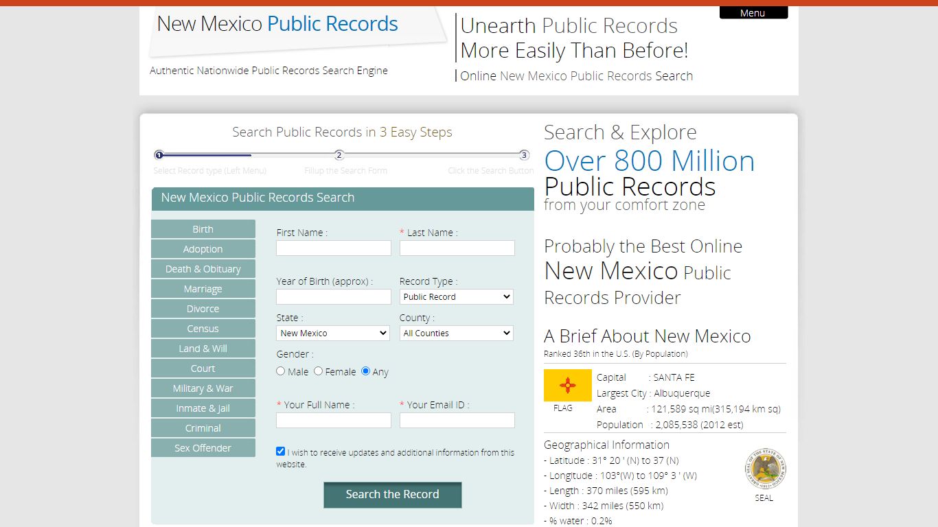 New Mexico Public Records. Search Vital Record in New Mexico.